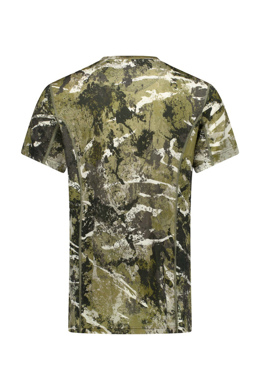 A 100% merino short sleeve t-shirt in Tahr Country Snow Melt camouflage print.